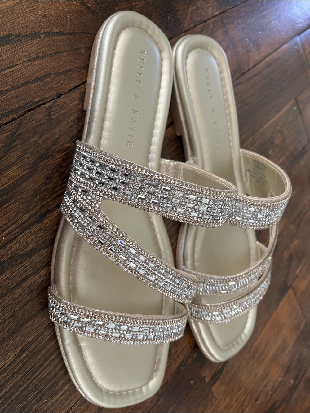 Kelly & Katie Beaded Sparkly Slide Sandals in Champagne Gold - size 10